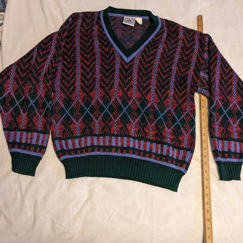 Red and Green V-Neck Sweater
